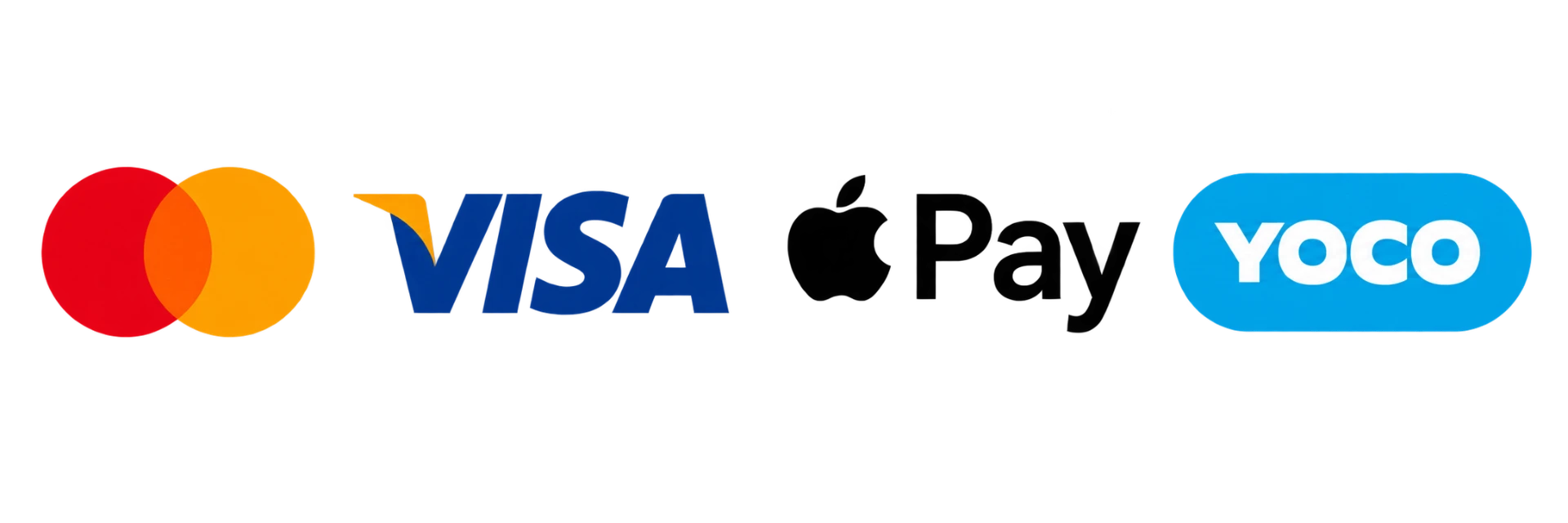 Accepted payment methods: Mastercard, Visa, Apple Pay and Yoco